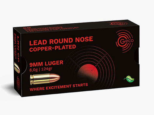 Geco 9mm Luger lead round nose copper-plated SuperClean 124gr 50 rounds