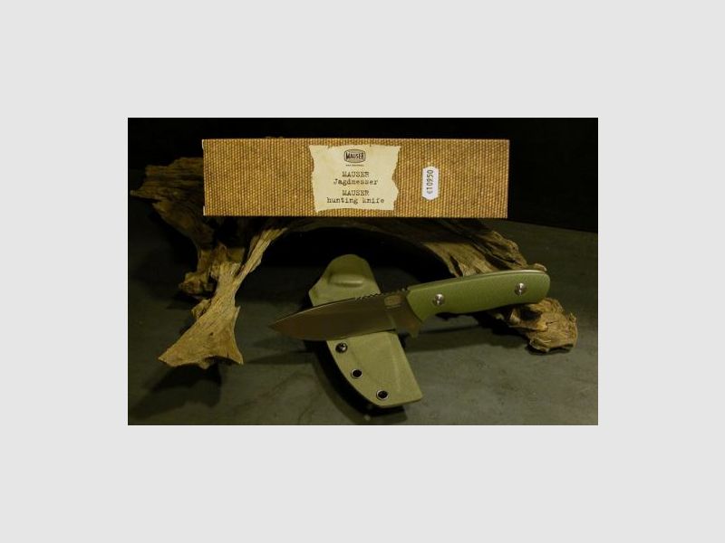 Couteau de chasse Mauser en acier 14C28N, avec étui en Kydex, manche en polymère G10 vert olive + boîte cadeau