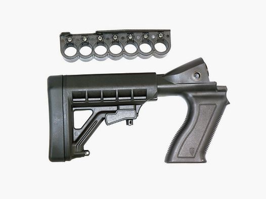 Remington 870 12 Gauge Shotgun Adjustable Buttstock and 7RD Shell Carrier - Black
