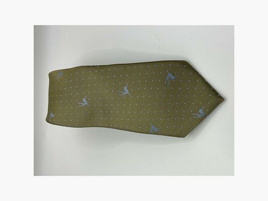 Olijfgroene stropdas met blauw hertmotief en blauwe stippen
