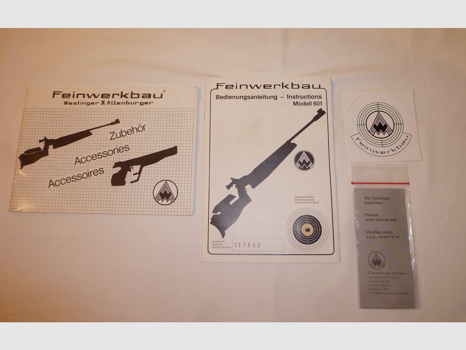 Match air rifle FEINWERKBAU Oberndorf/N 601 right side lever TOP CONDITION !!