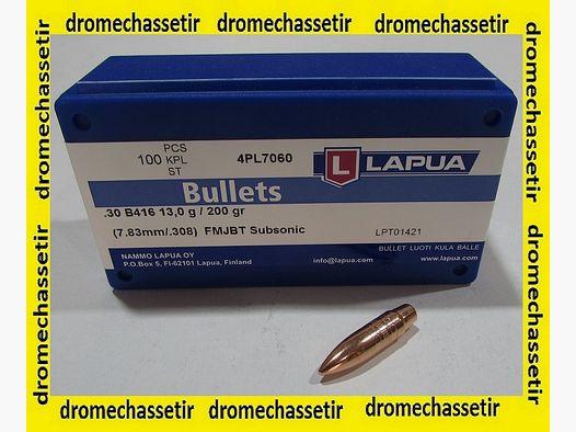 Box 100 Bullets Lapua cal 308 200 grains FMJBT Subsonic B416