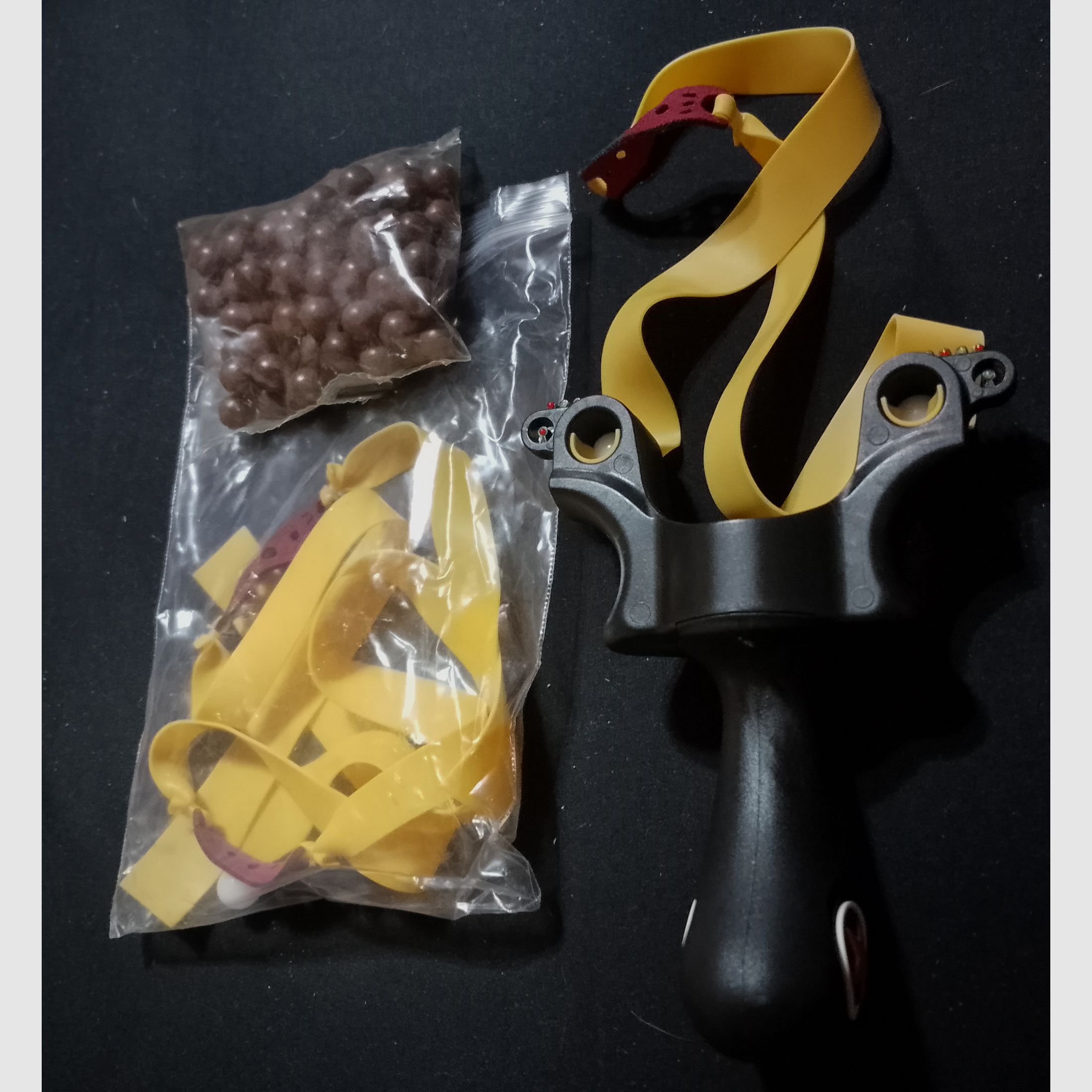 Steinschleuder Zwille neu mit Bio kugeln Munition Ersatz Gummis Bänder 