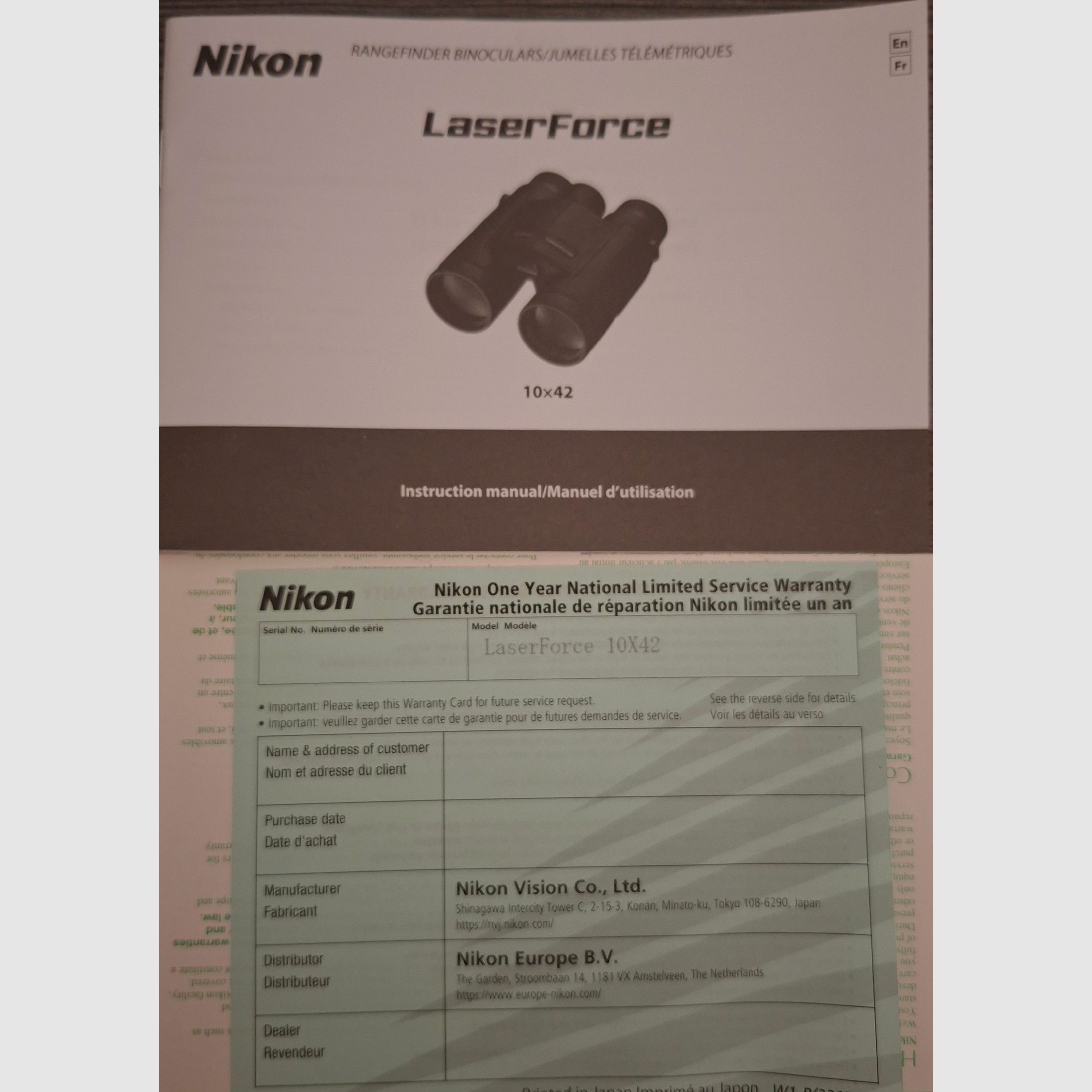 Nikon Laser Force 10x42, misuratore di distanza, binocolo, come nuovo, 