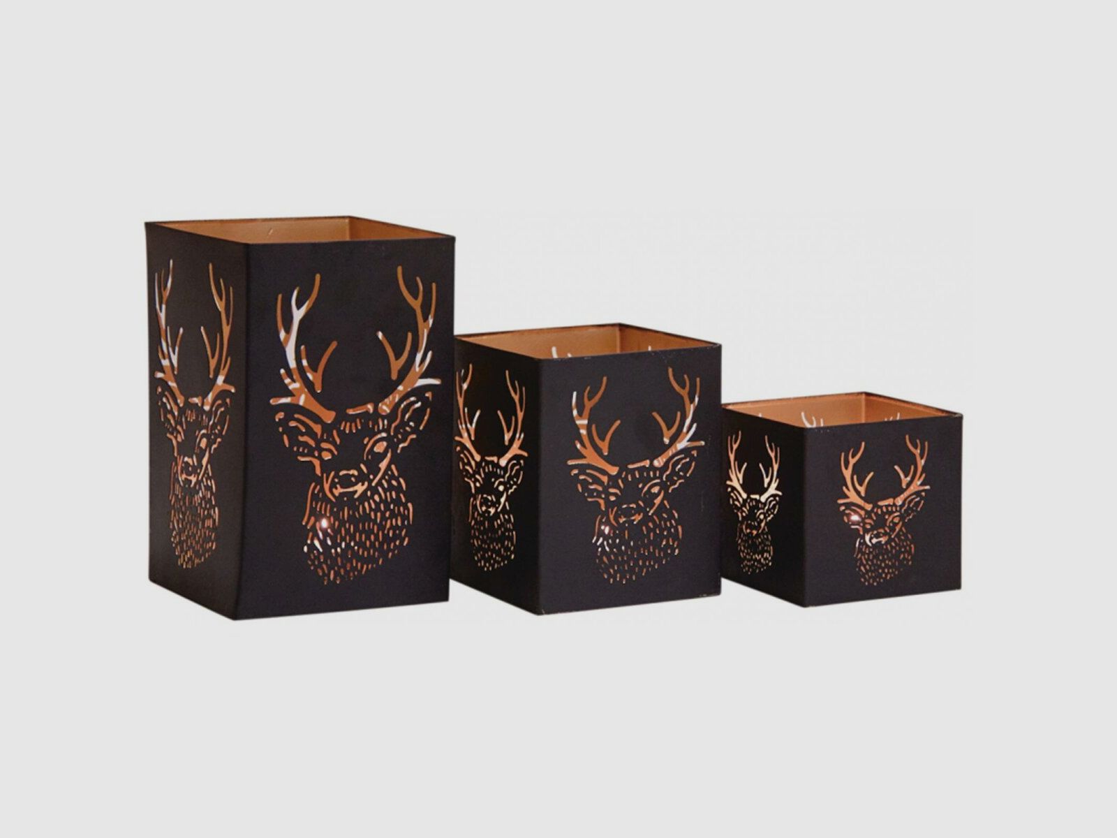 Lovergreen Dekoration Motiv Set mit 3 quadratischen Windlichtern Motiv: Hirschkopf - Lackiertes Metall