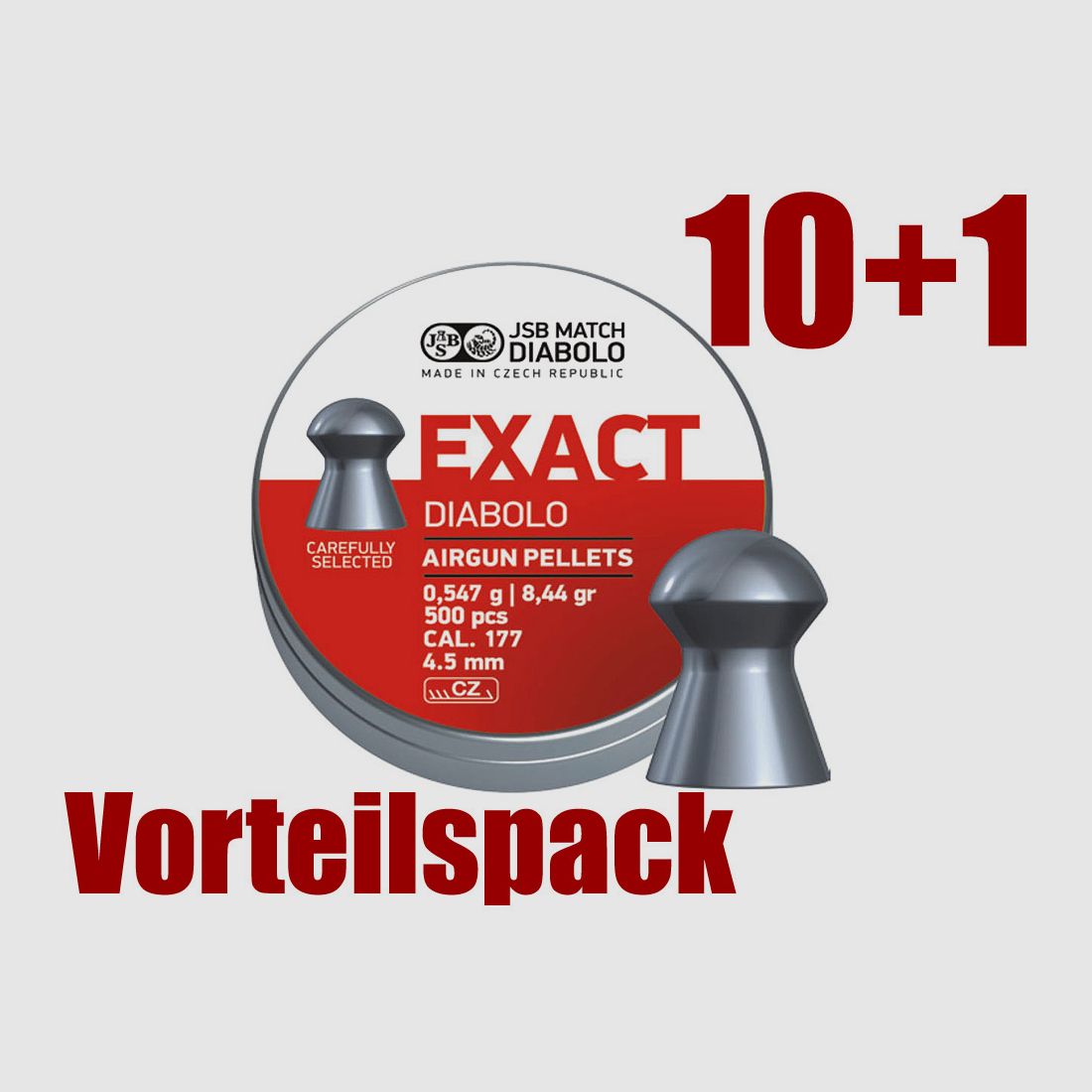 10+1 GRATIS x 500 StĂĽck JSB Exact Diabolo, Rundkopf, glatt, Field Target, 0,547 g, Kaliber 4,51 mm