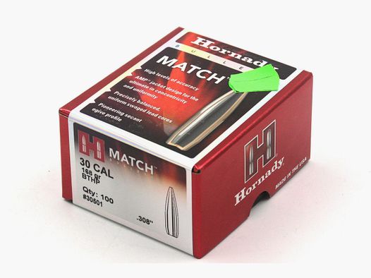 Büchsengeschosse, Hornady .308 Match HP-BT, 168gr, 100 Stk, .308 Win.