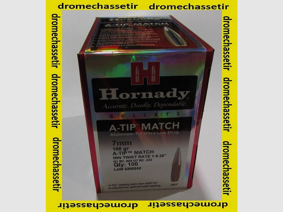 BOITE DE 100 OGIVES HORNADY A-TIP MATCH 7MM/284 166GR ref 2836
