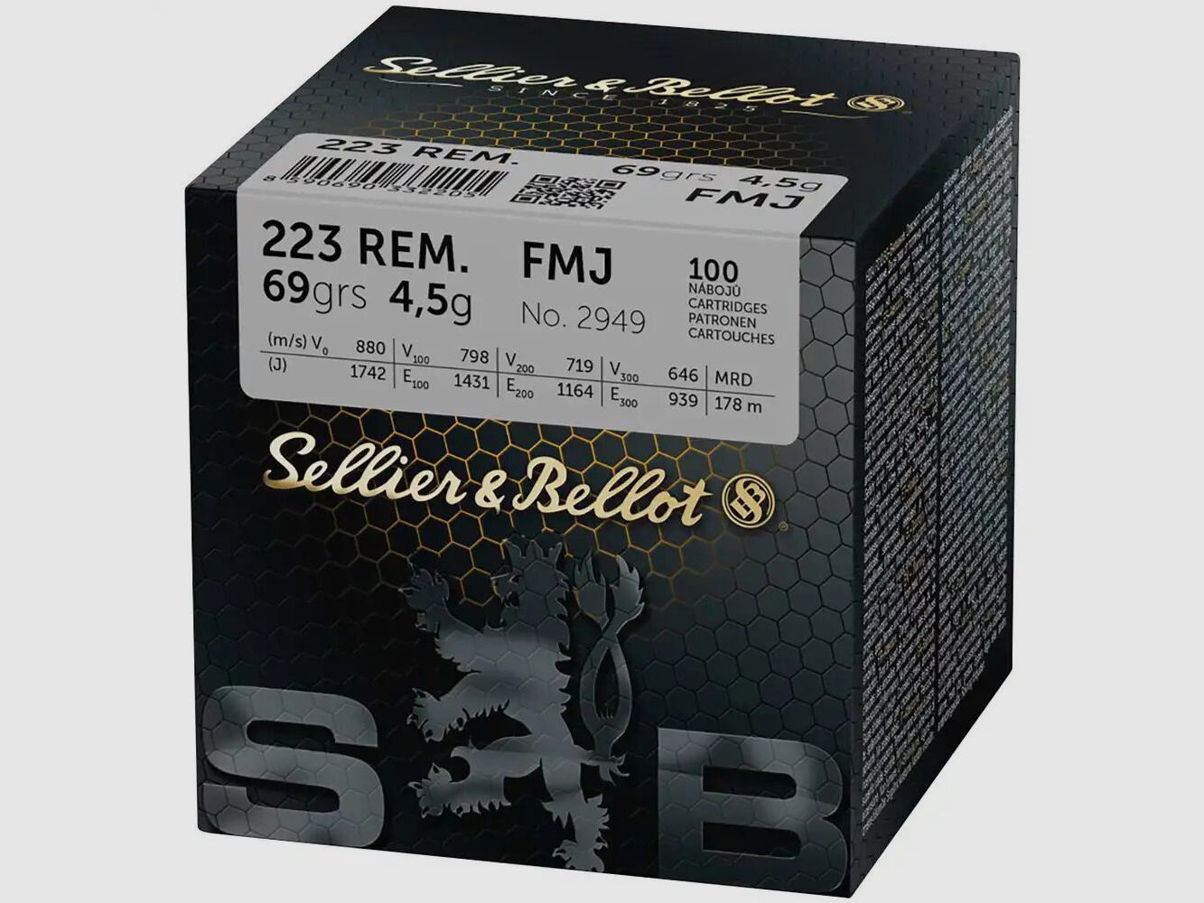 Sellier & Bellot FMJ 4.5g/69grs to 100 .223 Rem., image 1 of 2