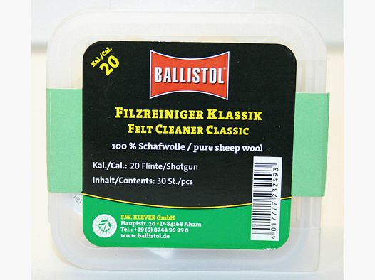 30x BALLISTOL Reinigungsfilze / Filzreiniger KLASSIK Cal. 20 | 100% Schafwolle| 20/76 Flinte/Shotgun