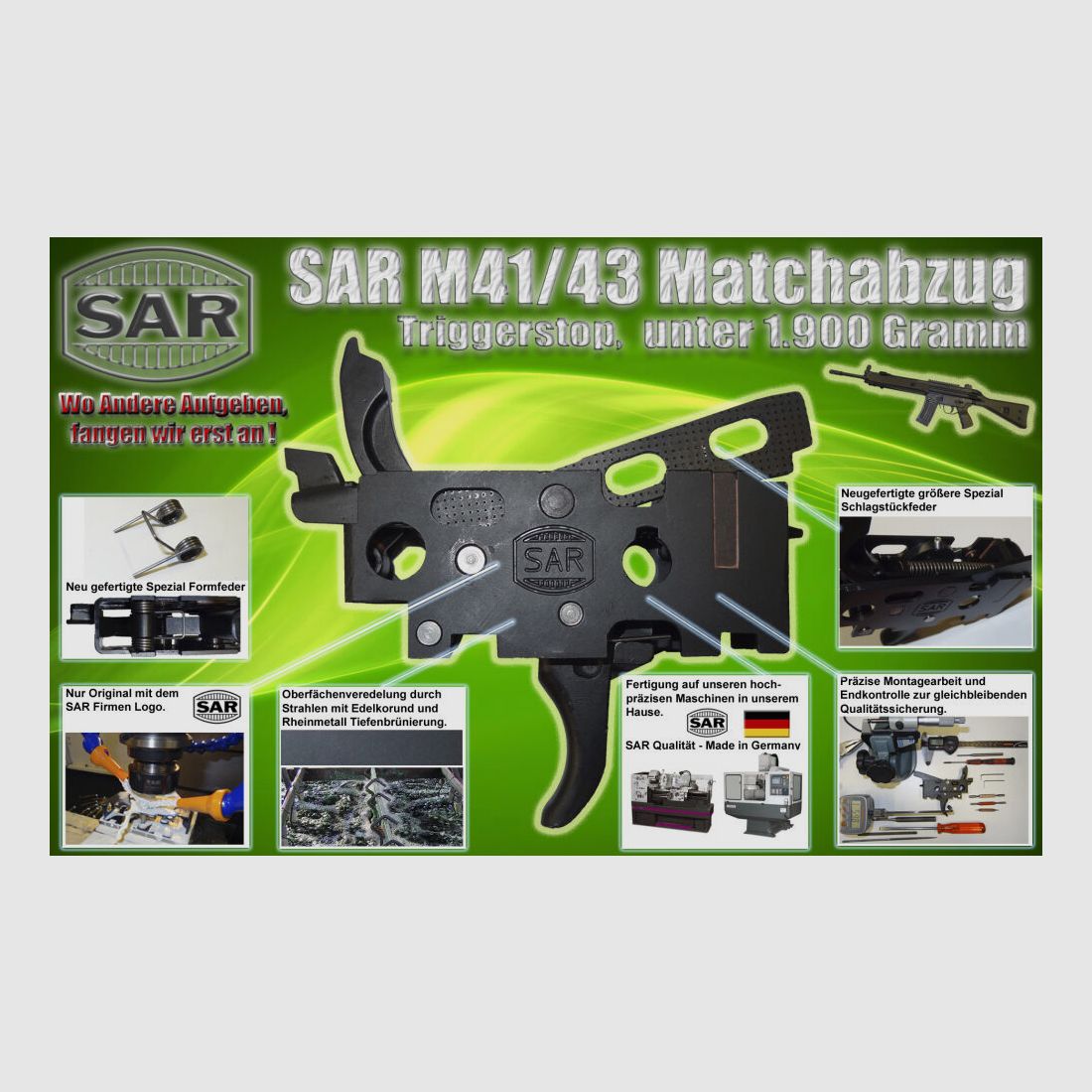 Schwaben Arms GmbH	 SAR M41/43 Matchabzug unter 1900 Gramm Triggerstop für HK33 ähnlich Waffen Heckler&Koch HK43,MKE T43