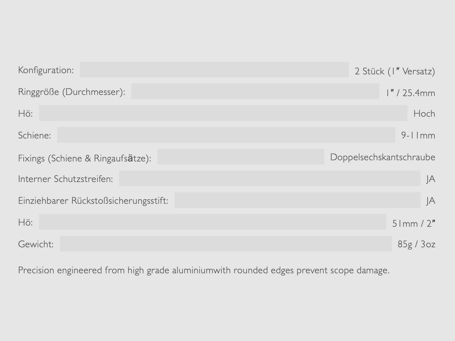 HAWKE 22120 Montaż pierścieni 25,4 mm Wysokość 1 cal Rozmiar przesunięcia 9-11 mm