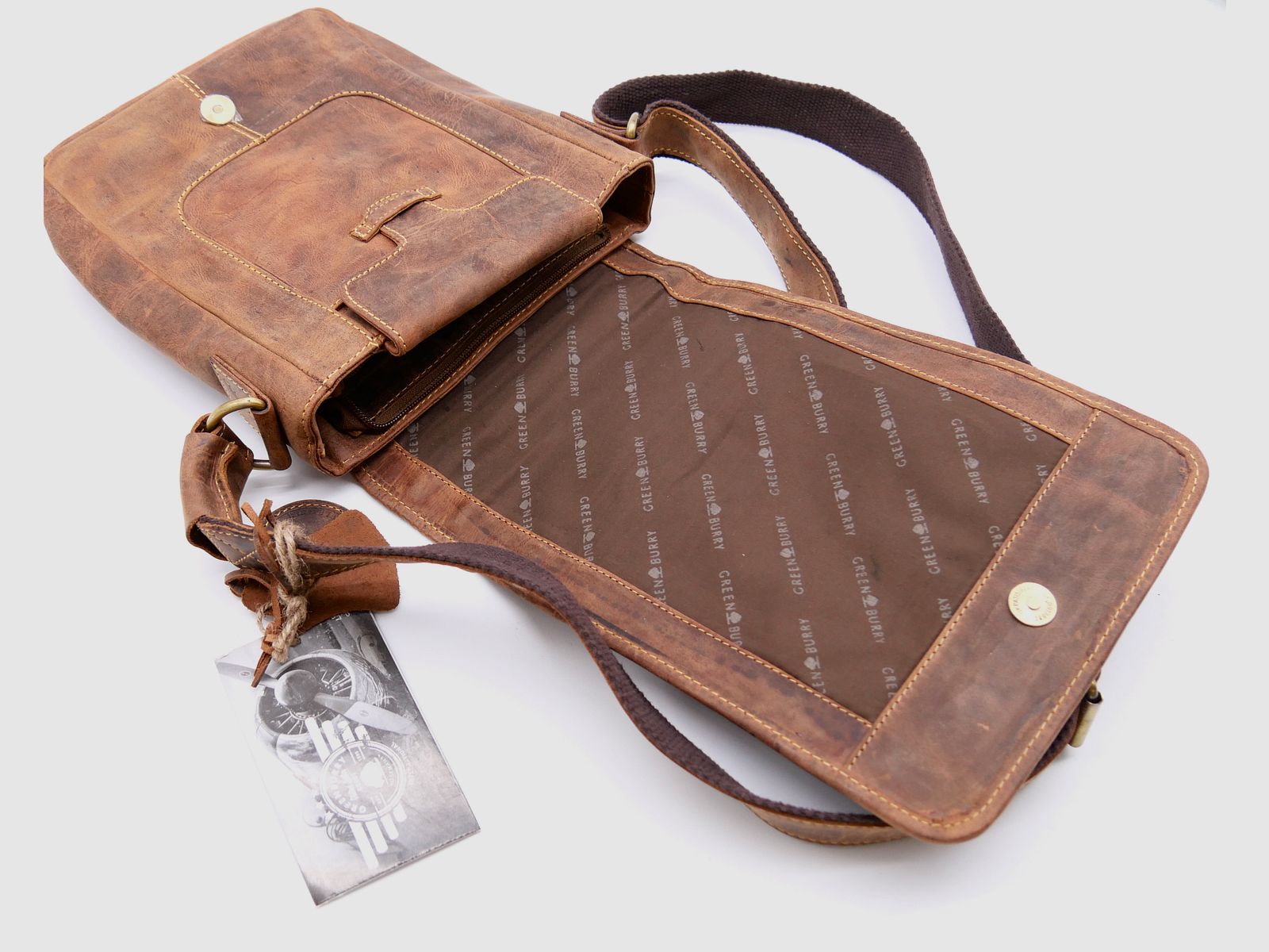 Greenburry Leder Umhängetasche Hirschprägung braun 1748A-STAG3-25