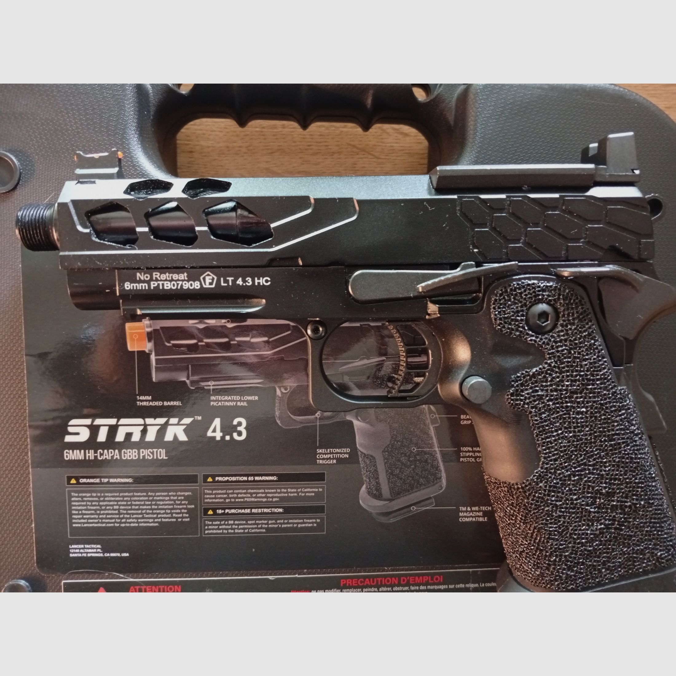 Pistola de aire comprimido Lancer Tactical LTX-7B Stryk 4.3 Hi-Capa GBB, Negra – como nueva