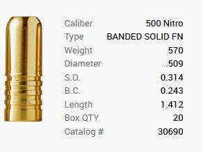 Barnes Geschoss .509 / 12,90mm 570GR Banded Solid 20 Stück