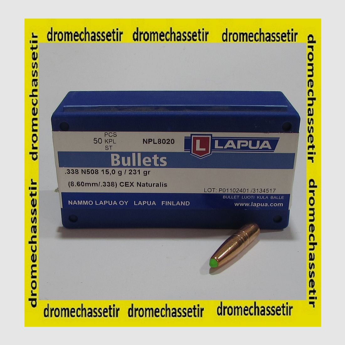 Box mit 50 Geschossen Lapua Naturalis Kal. 338 Gewicht 231 Grain N508