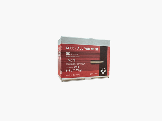 WIEDERAUFLADUNGSGESCHOSSE – GECO – TEILMANTEL/SOFTPOINT .243 | 6,8g | 105gr (50Stück)