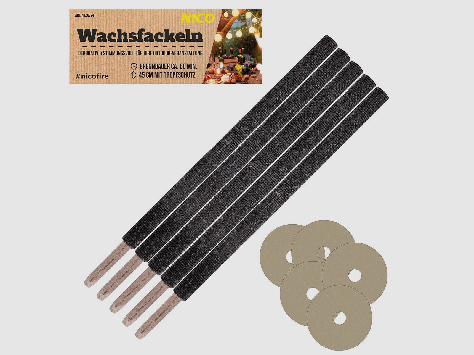 NICO NICO Wachsfackel - 45 cm / 5er Beutel