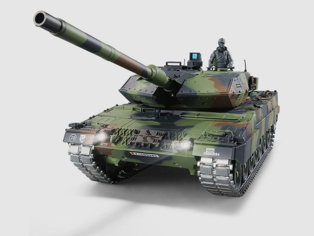 RC Panzer Leopard 2A6 Pro Heng Long 1:16 Rauch Sound BB + IR Stahlgetriebe Metallketten 2,4Ghz V7.0