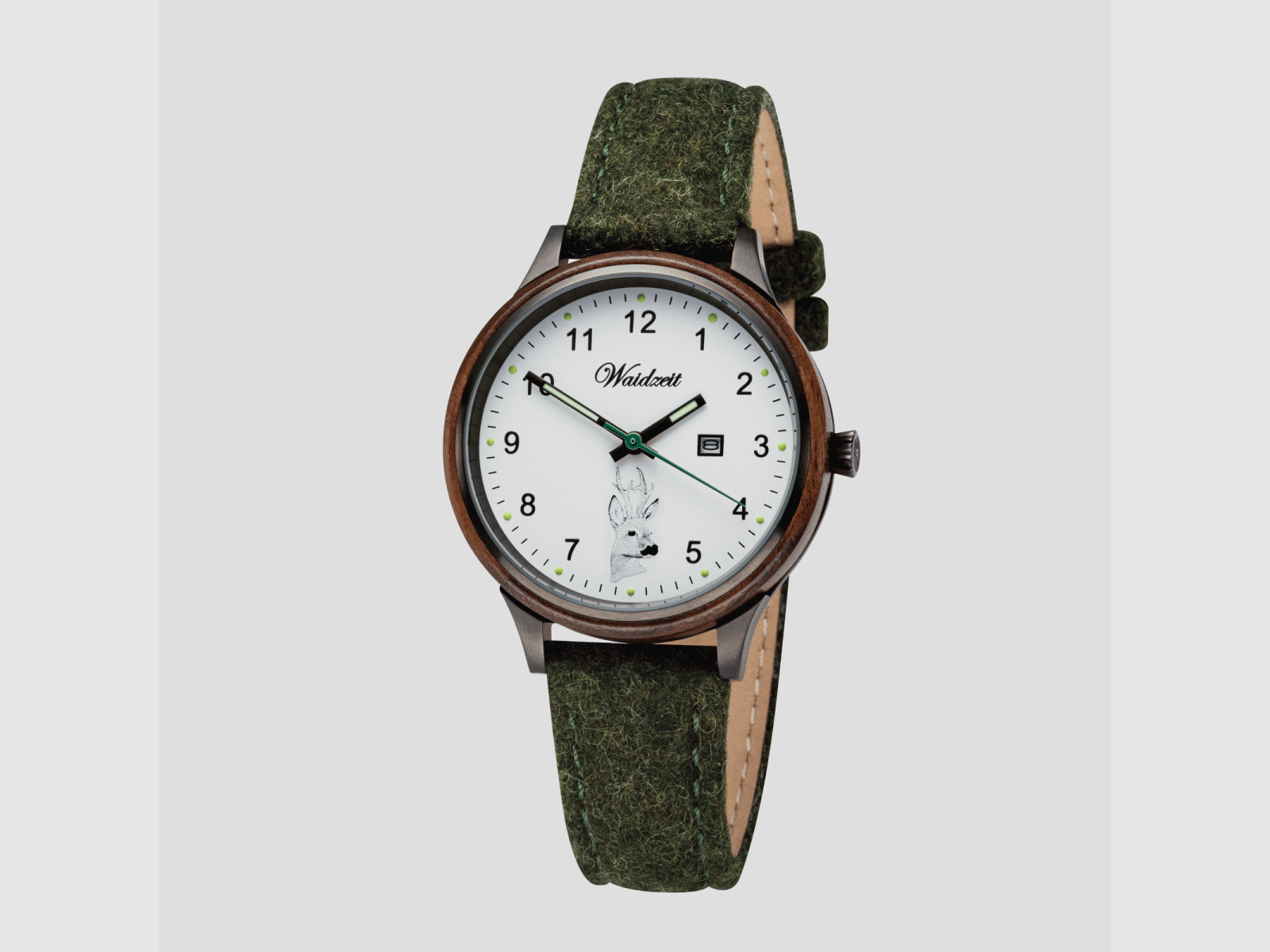 Damenjagduhr Diana Rehbock mit Lodenarmband Olivgrün