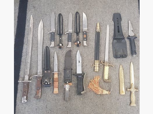 Konvolut Sammlung Messer Dolch Seitengewehr Bajonette Bowie Jagt Nicker Taschenmesser Schweizer Trachtenmesser usw..ab 5€