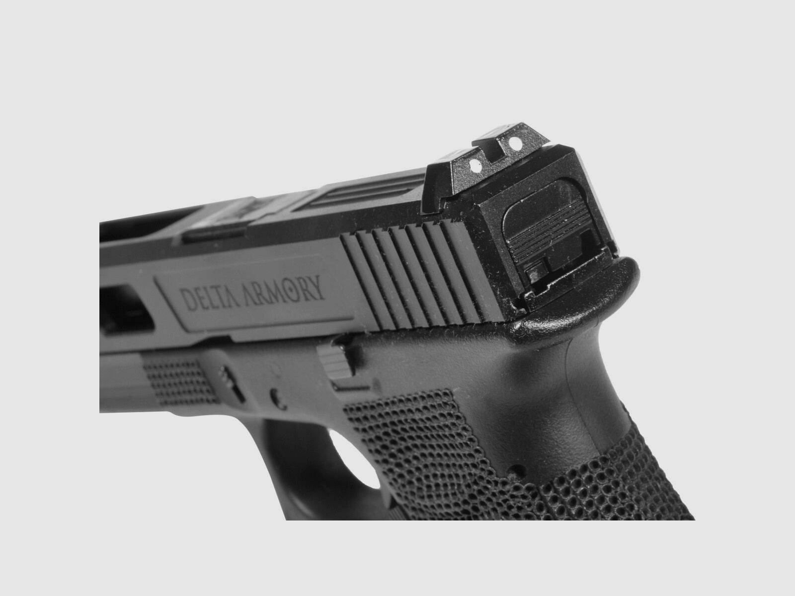 P02 GBB Airsoft Pistol with Grip Stippling in Black | Delta Armory