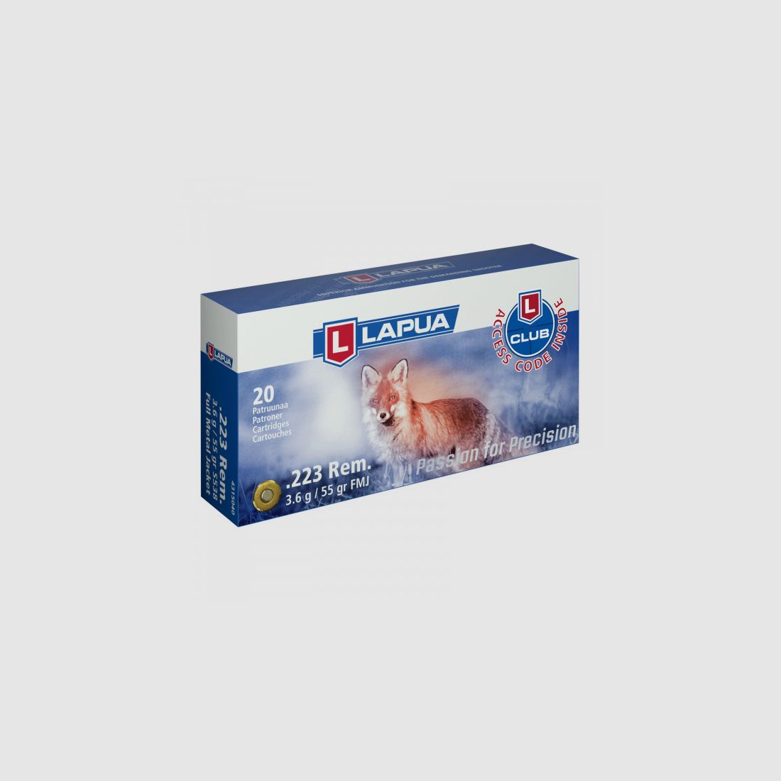 LAPUA .223REM FMJ CARTUCHOS DE RIFLE - 55GRS. - 20 CARTUCHOS