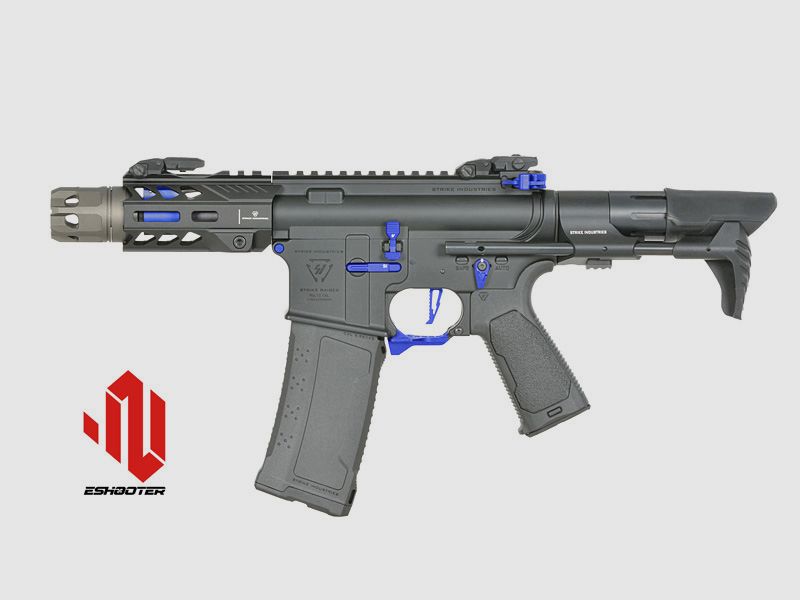 Strike Industries 4" Raiders Competition PDW S-AEG mit Eshooter ETU, blaue Elemente