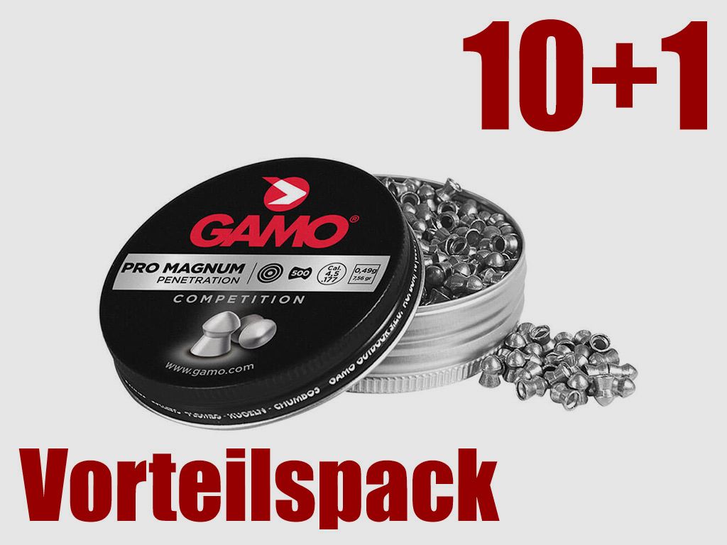 Vorteilspack 10+1 Rundkopf Diabolos Gamo Competition Pro Magnum Kaliber 4,5 mm 0,49 g glatt 11 x 500 StĂĽck