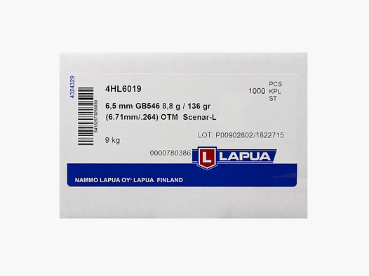 .264 Geschosse Lapua 6.5mm, Scenar-L OTM 136gr GB546 VE1000