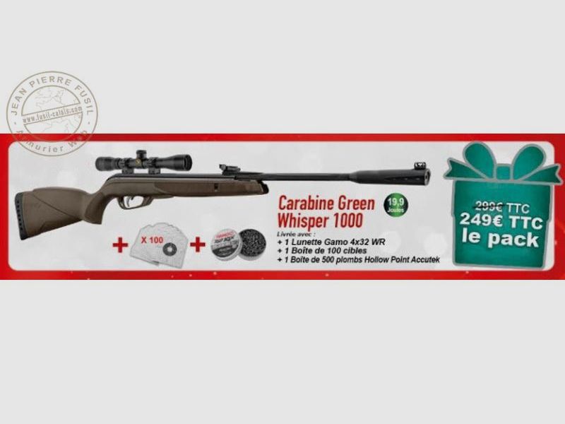 Pack carabina ad aria compressa 4,5 mm GAMO Green Whisper 1000 (19,9 Joule) - Promo, immagine 9 di 9