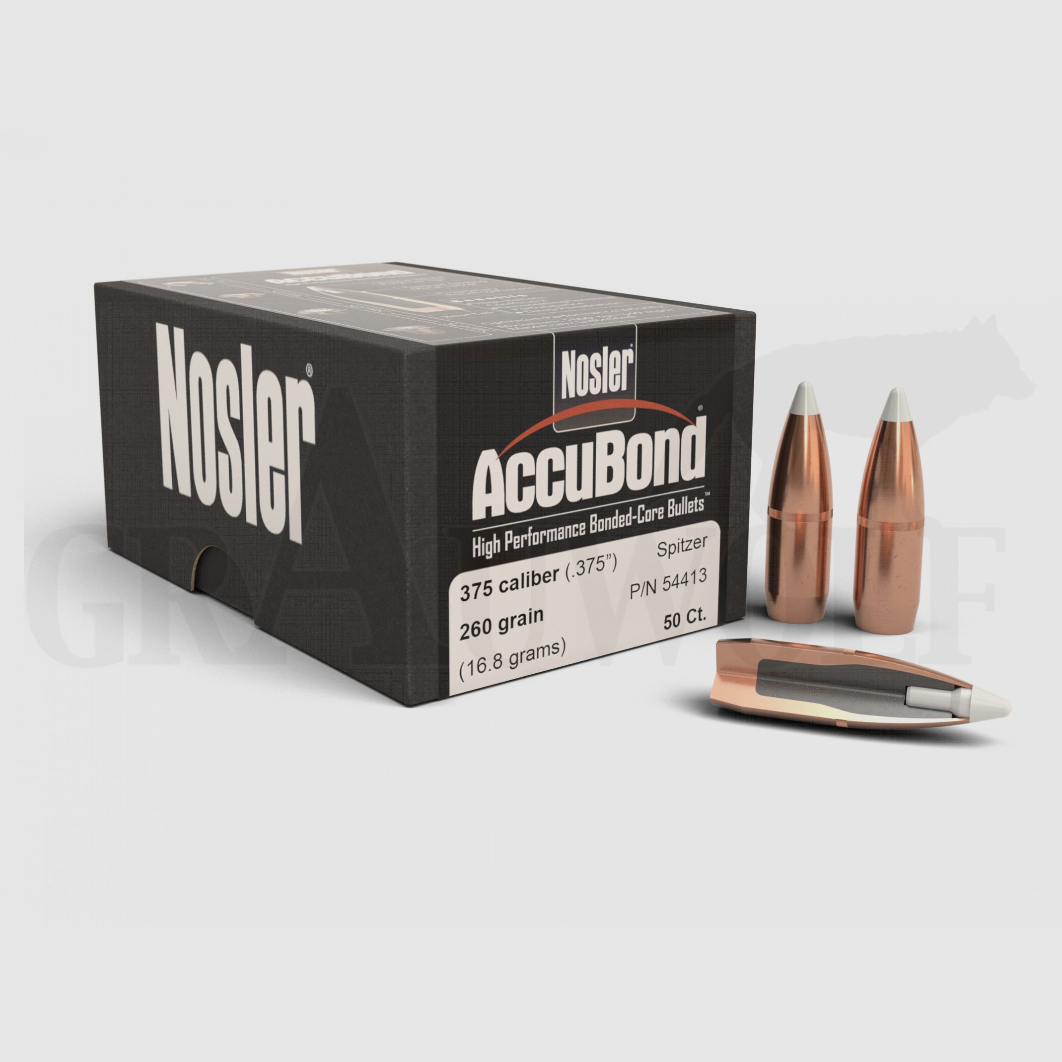 .375 / 9,5 mm 260 gr / 16,8 g Nosler AccuBond Geschosse 50 Stück