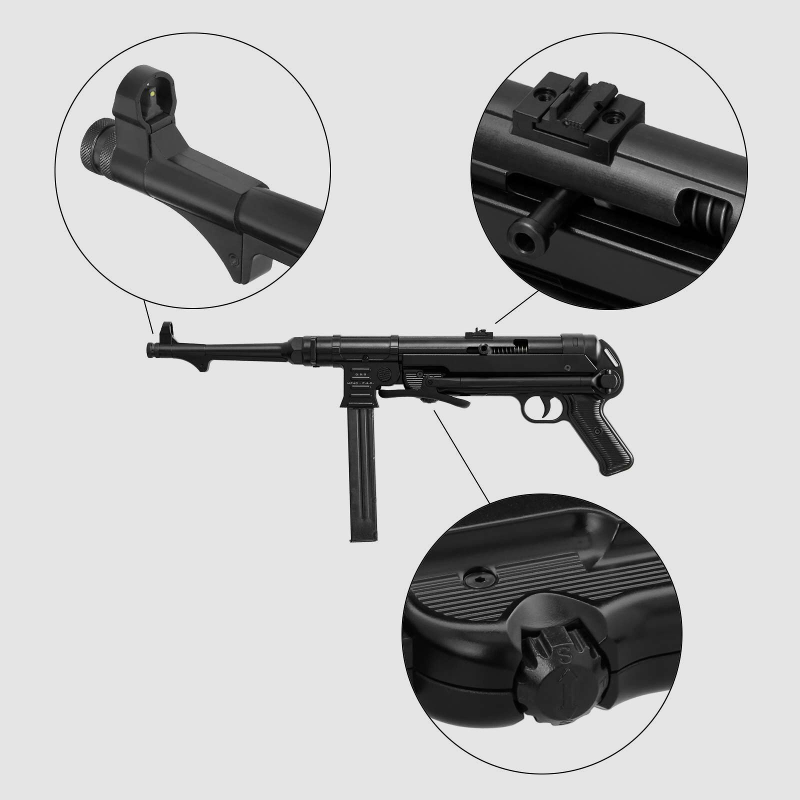 SET GSG MP40  Schreckschuss Maschinenpistole 9 mm P.A.K. (P18) + 50 Platzpatronen 9 mm P.A.K.