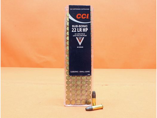 CCI. Patrone .22lr CCI 40grs HP (0056) Subsonic VE 100 Patronen SV: 1050fps / 2,6g Hohlspitz Unterschall