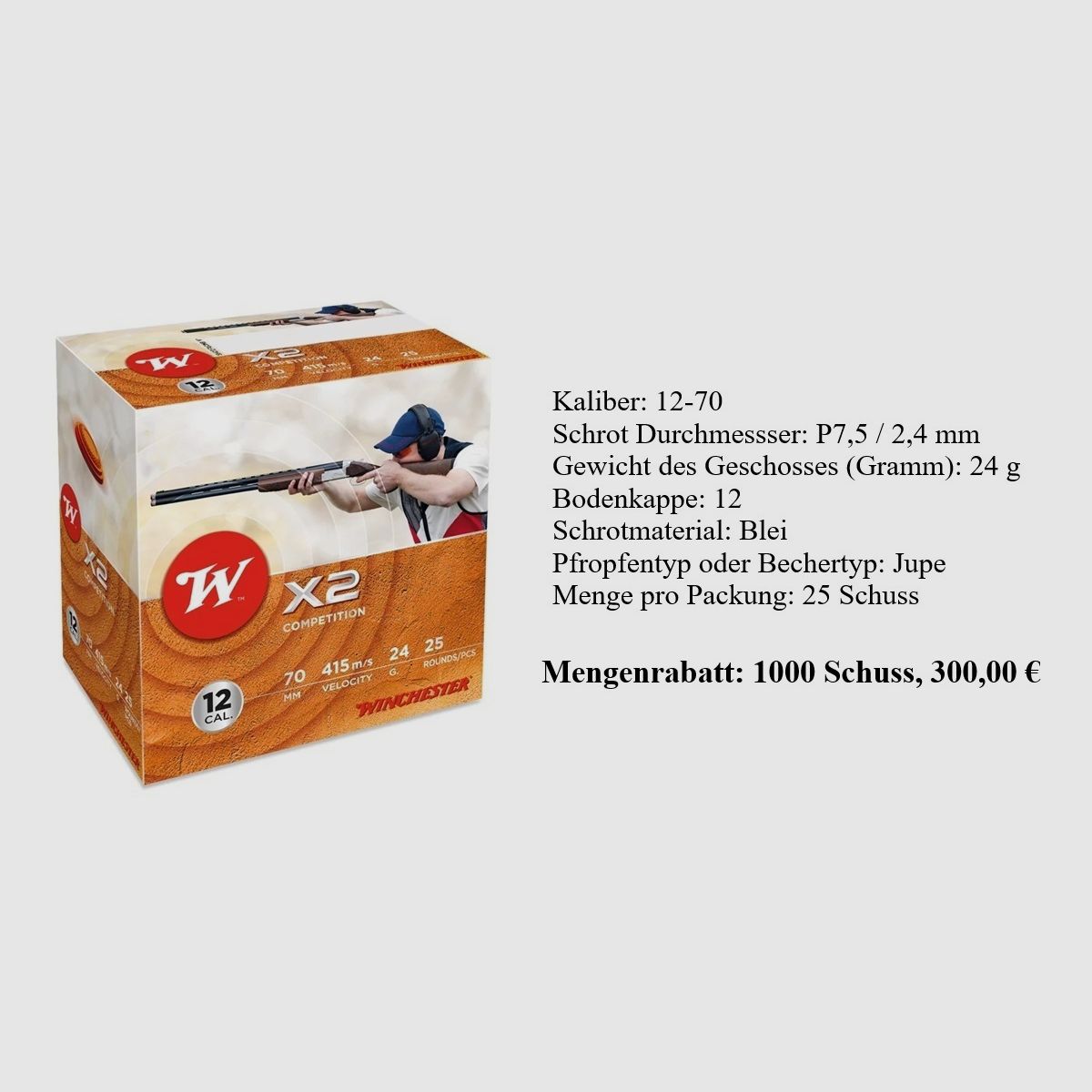 Winchester X2 12/70 Trap 2,4mm 24g, KEIN VERSAND