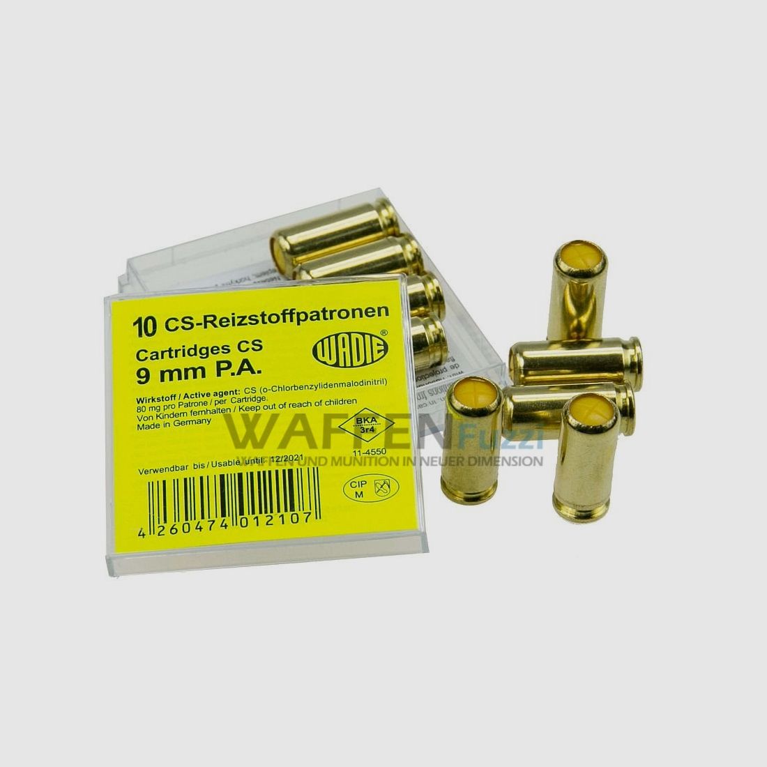 Wadie 9 mm CS cartuchos de gas para pistolas 10 disparos