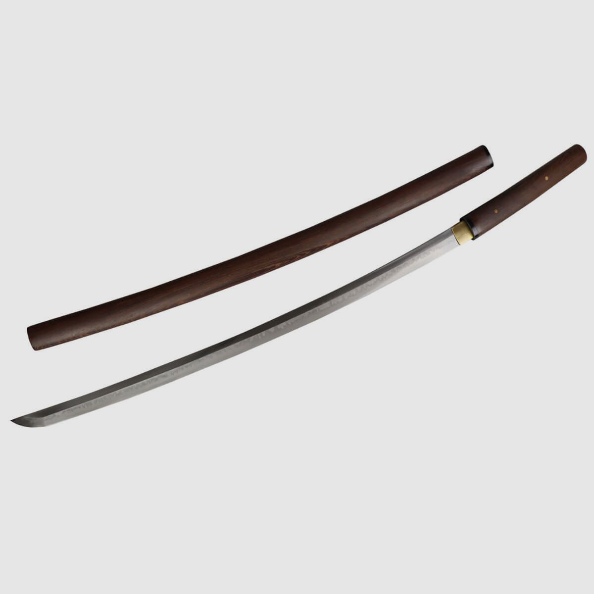 Katana Samuraiswaard Shirasaya walnoot lemmet 1095 staal met kleiharding