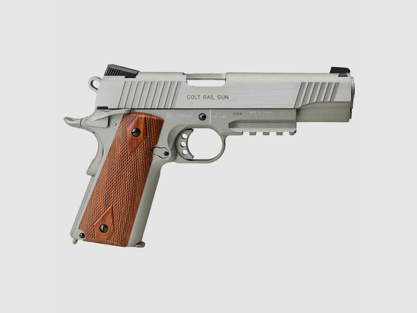 Komplettset Colt 1911 Railgun Stainless Vollmetall Softair-Co2-Pistole Kaliber 6 mm BB Blowback (P18)