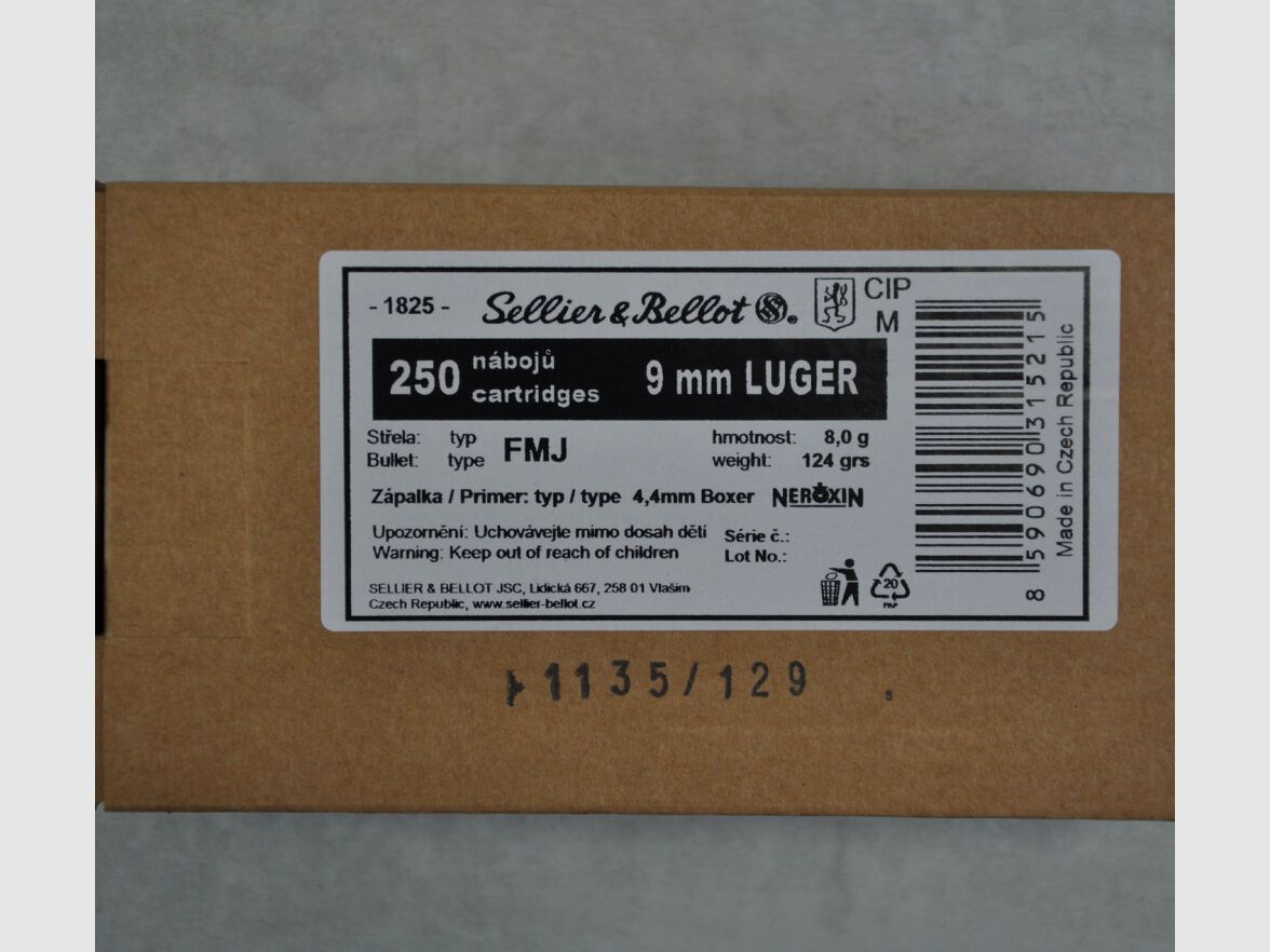 Sellier & Bellot FMJ 9mm Luger *1000 Schuss*