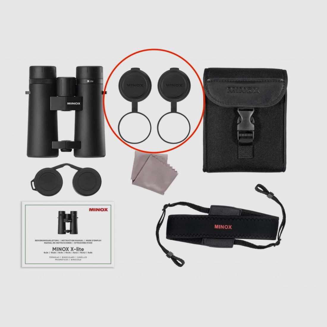 Expositor Minox 80408167 prismáticos XLite 8x34 novedad para caza y actividades al aire libre