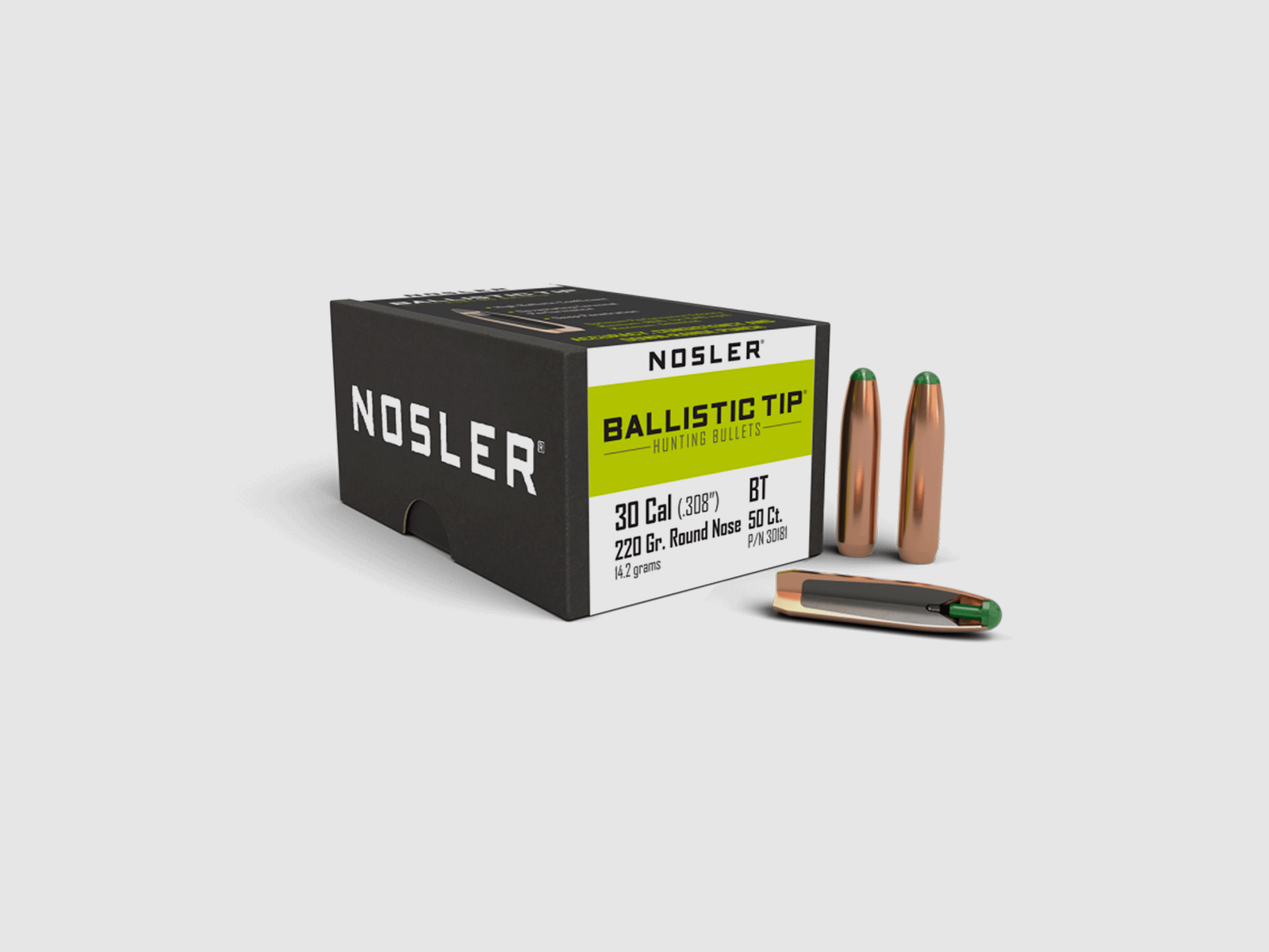 GESCHOSSE – NOSLER – BALLISTIC TIP SUBSONIC 30 Kaliber (.308″) RN 220grain (14,3 Gramm) (50 Stück)