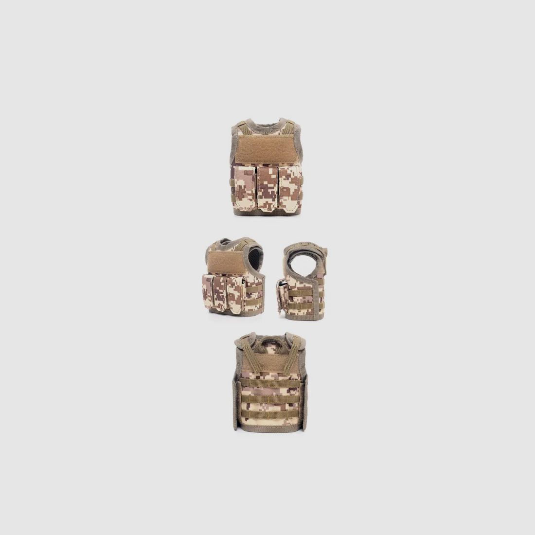 Mini Tactical Schutzweste mit Fronttaschen für Bierflasche / Weinflasche / Thermosflasche - Digital-Desert