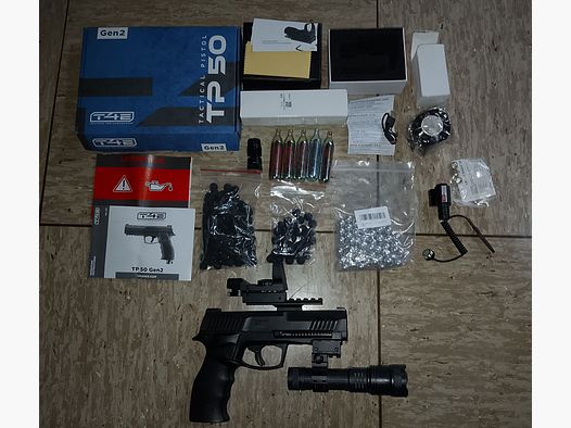 Hdp50 Tp50 T4E RAM .50  Gen 2 mit Visier Rot Grün Punkt Top Mount Scope + CO2 Kapseln + Flashlight Zoom Strobo + Laser + Alu Kugeln Rubberballs neu 