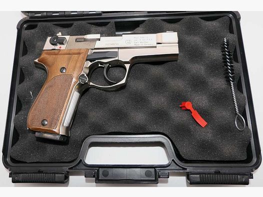 Pistolet d'alarme Walther p88 nickelé avec plaquettes en bois
