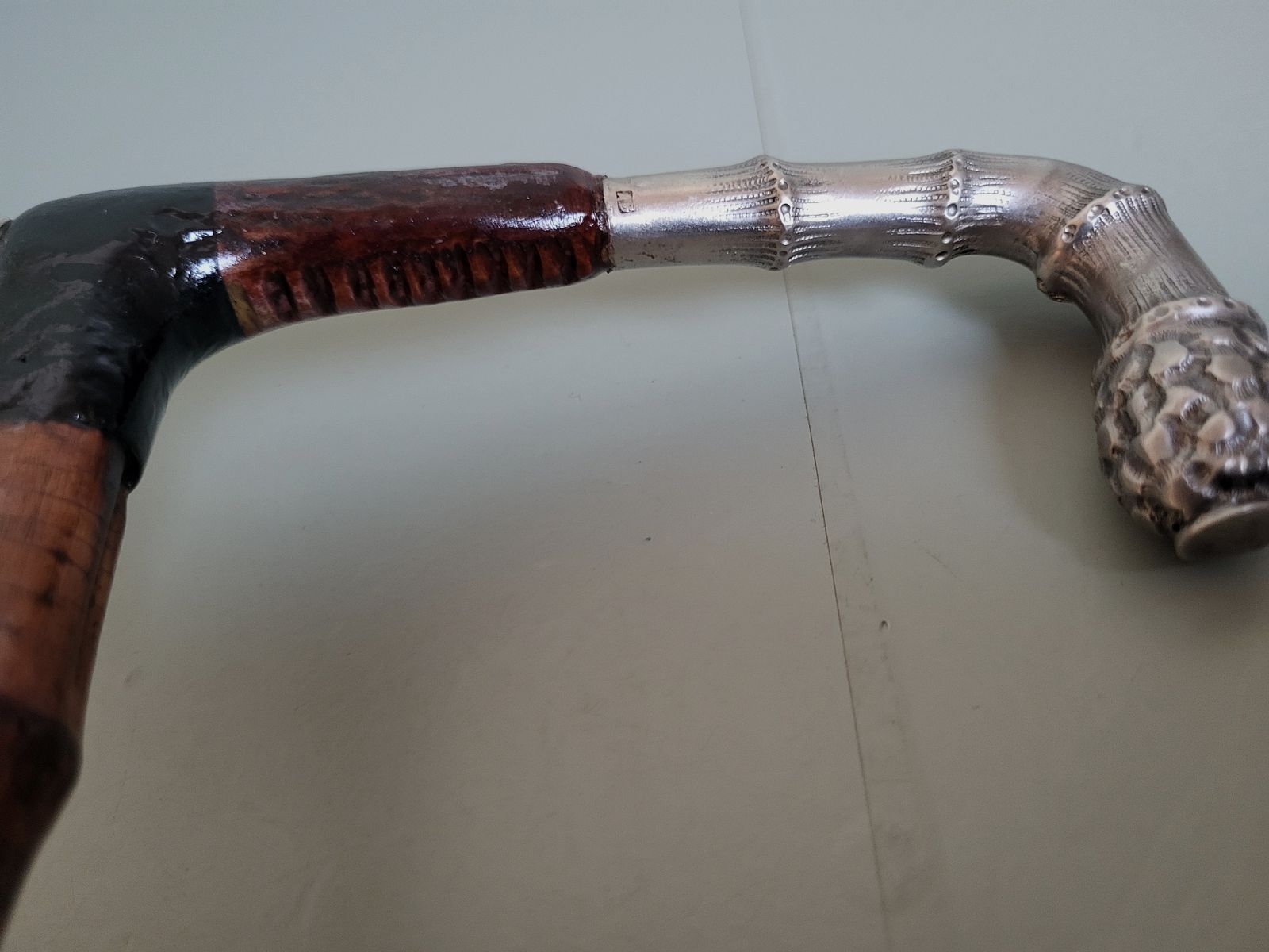 Canne de marche de chasseur - 800 argent - corne - viking - G .August Schwäbisch Gmund - années 1930