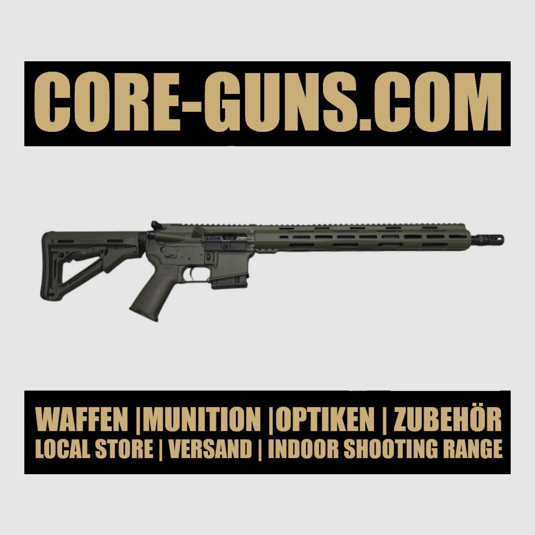 Modelo especial LUX DEF TEC LDT L5 AR15 en la variante FULL OD, rifle semiautomático 223Rem con empuñadura Magpul y culata CTR en verde OD