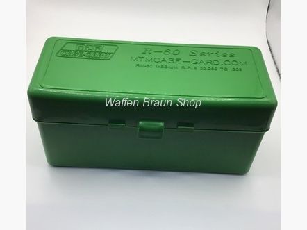 Boîte de cartouches MTM avec couvercle rabattable 60RDS verte pour calibre .243/.308/.220