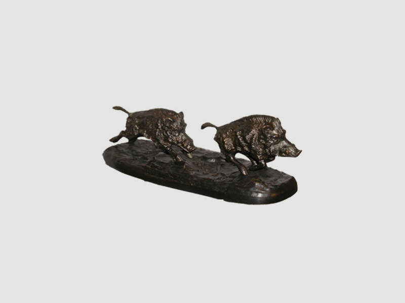 Lovergreen bronze statue motif two running wild boars small