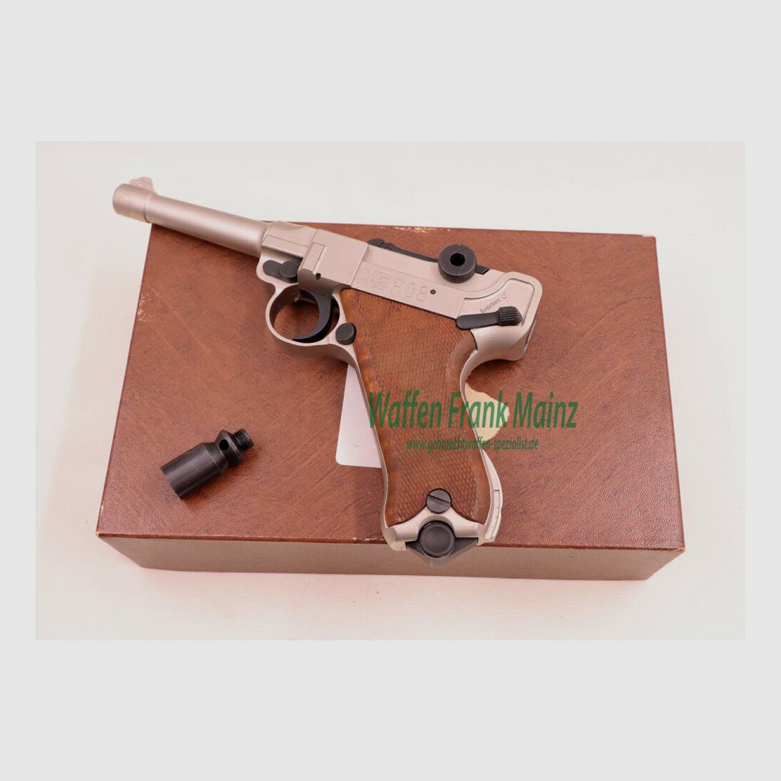 Melcher Cuno, Solingen ME P08 matt vernickelt 9mm P.A.K.