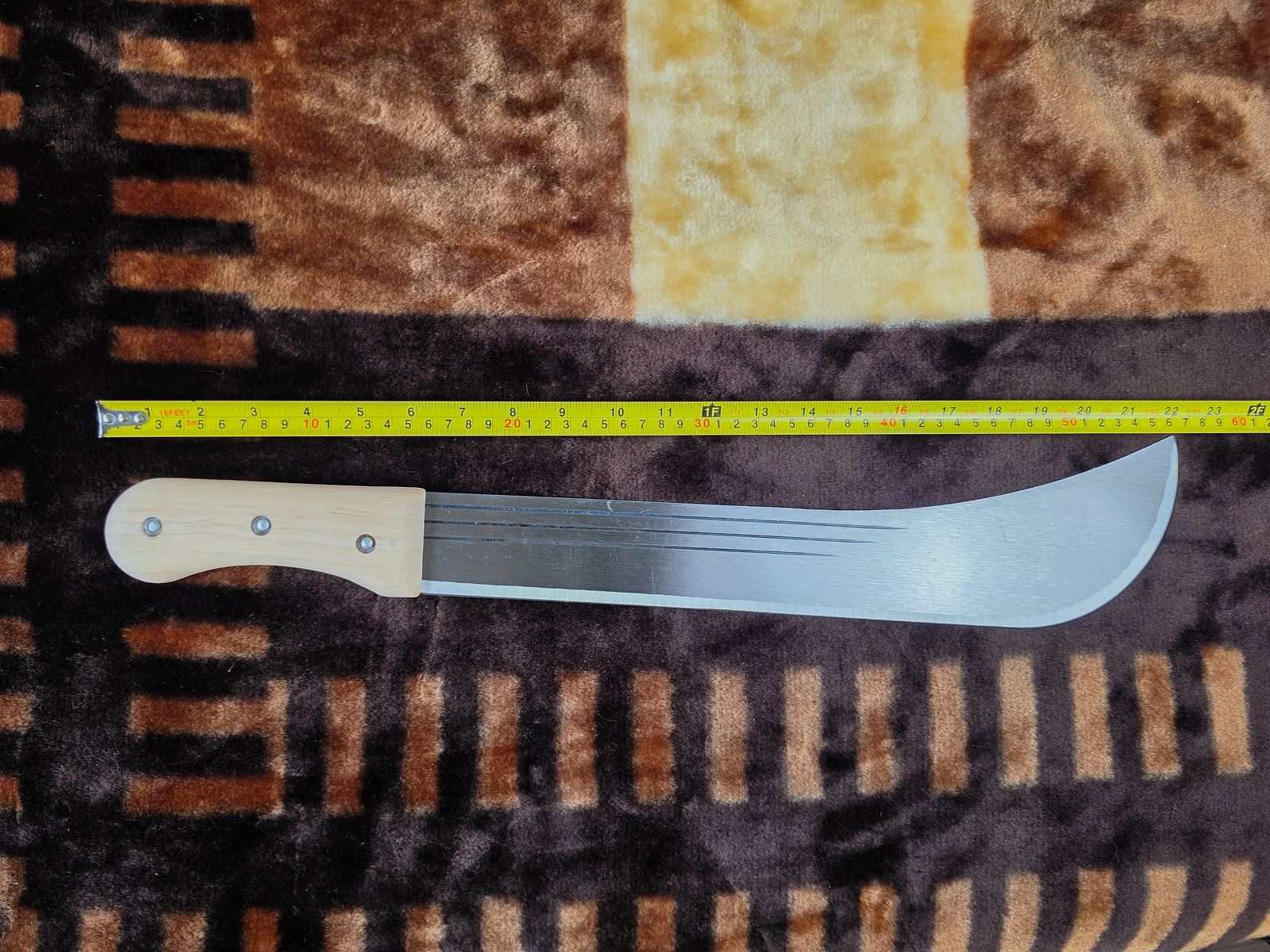 Machete grande / cuchillo de monte con empuñadura de madera clara (longitud total aprox. 50 cm), imagen 4 de 7